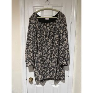 Pink Lilly Square Neck 3X Black Ran Floral‎ Long Sleeve Dress Lined